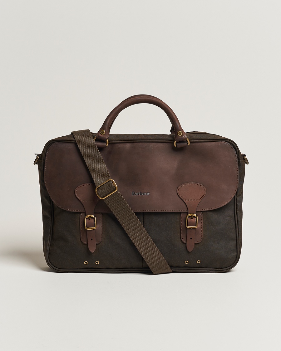Barbour Lifestyle Wax Leather Briefcase Olive – Grön