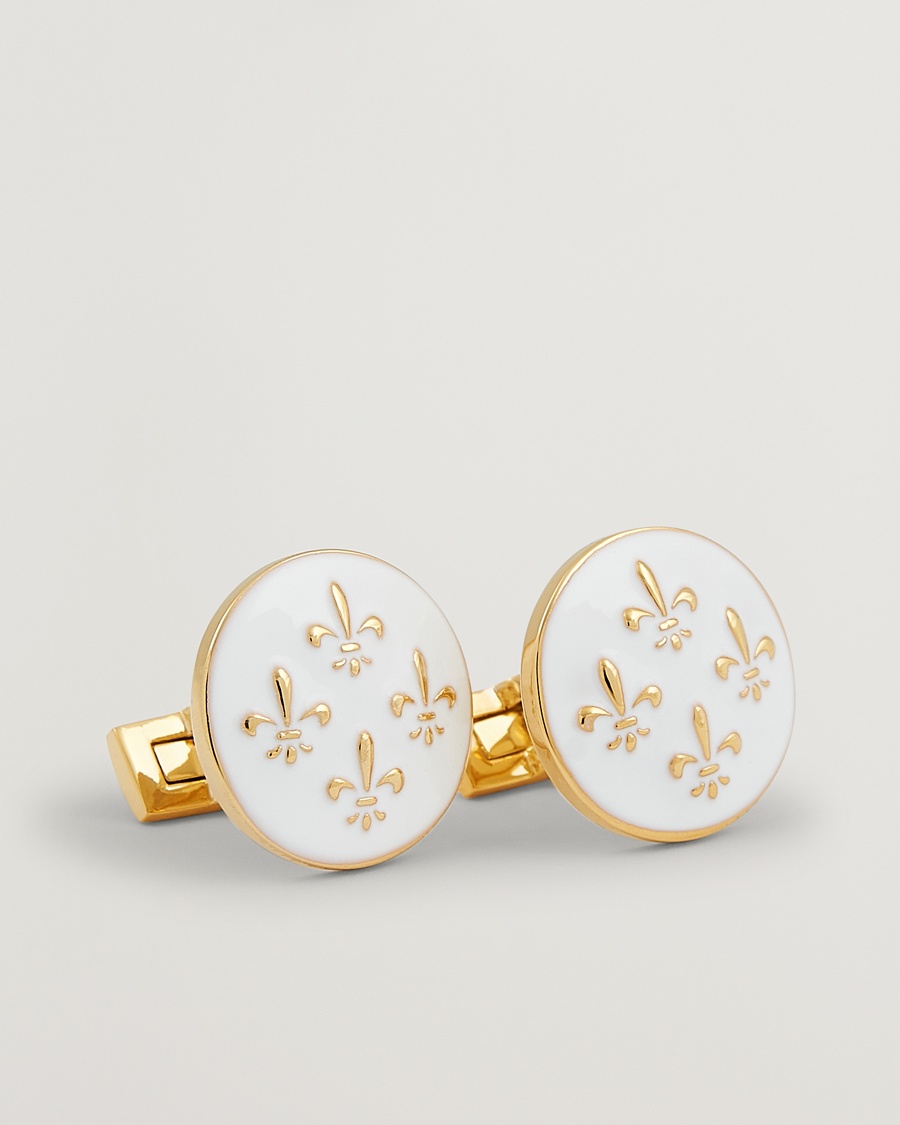 Herr | Black Tie | Skultuna | Cuff Links Fleur de Lys Gold/Ivory White