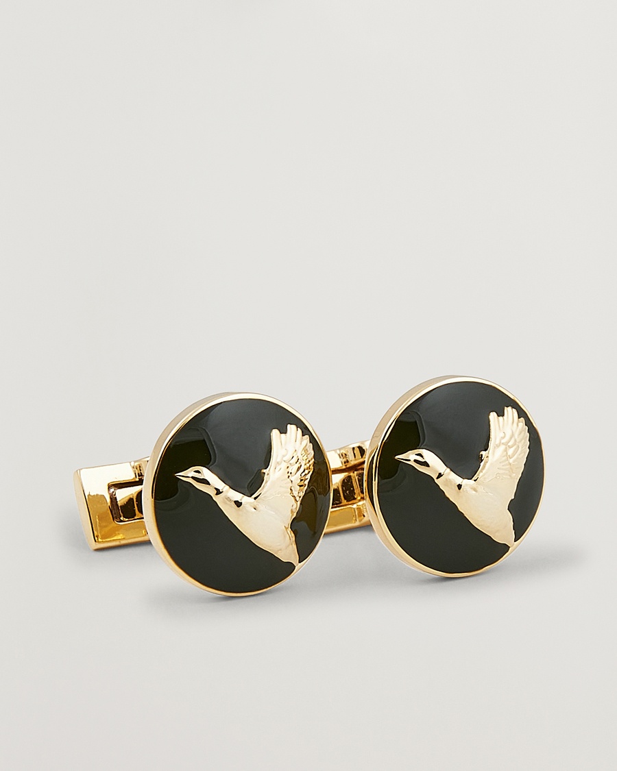 Herr | Black Tie | Skultuna | Cuff Links Hunter Flying Duck Gold/Green