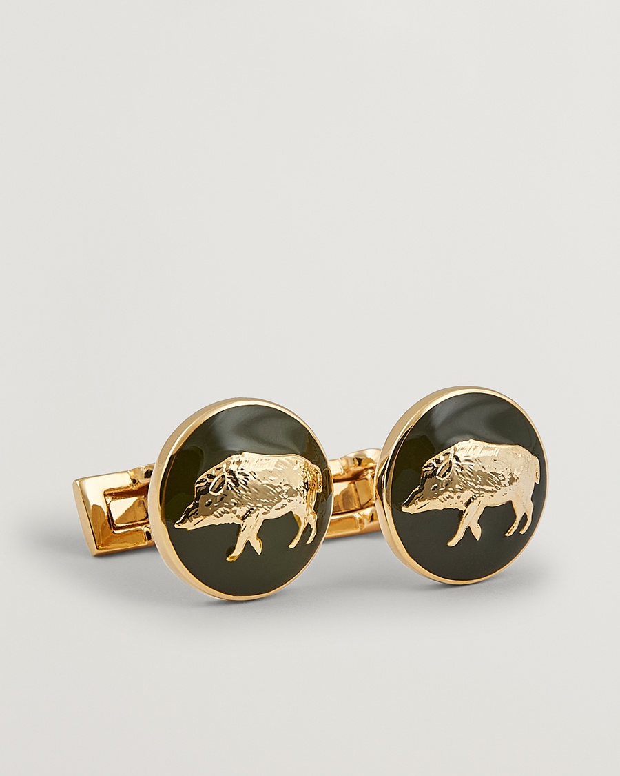 Herr | Black Tie | Skultuna | Cuff Links Hunter Wild Boar Gold/Green