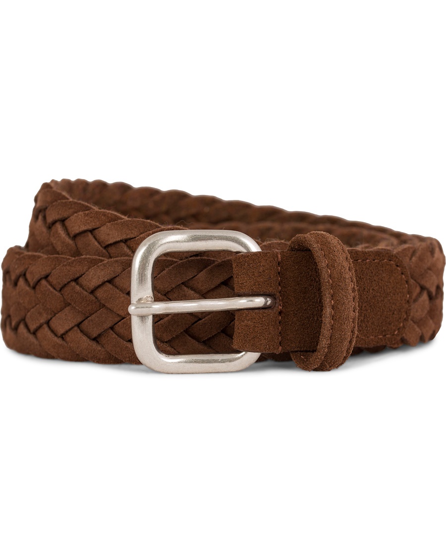  Braided Suede Belt 3 cm Light Brown Silver Buckle