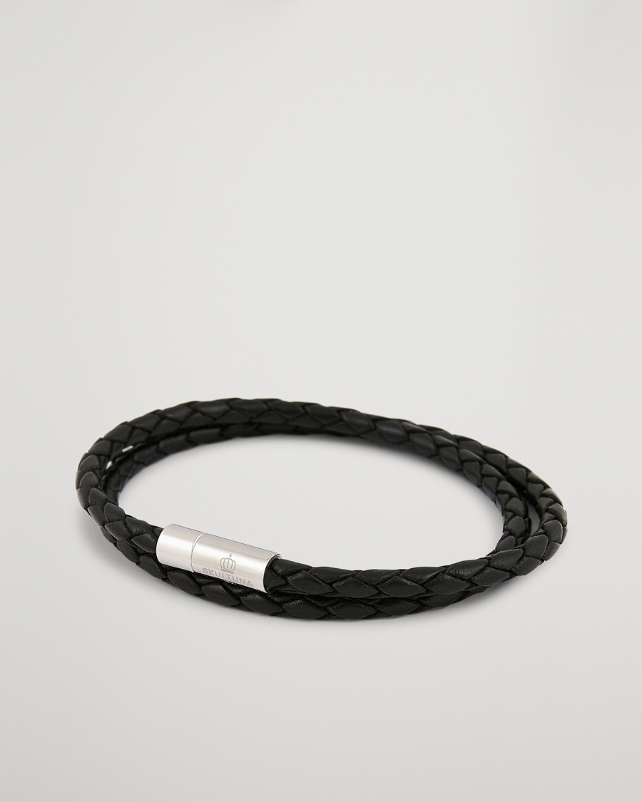 Skultuna Two Row Leather Bracelet Black Steel – Svart
