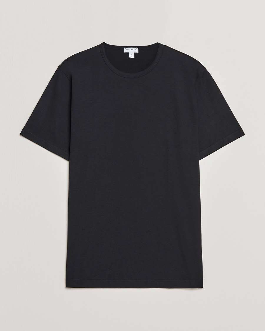Herr | Svarta t-shirts | Sunspel | Crew Neck Q82 Cotton T-Shirt Black
