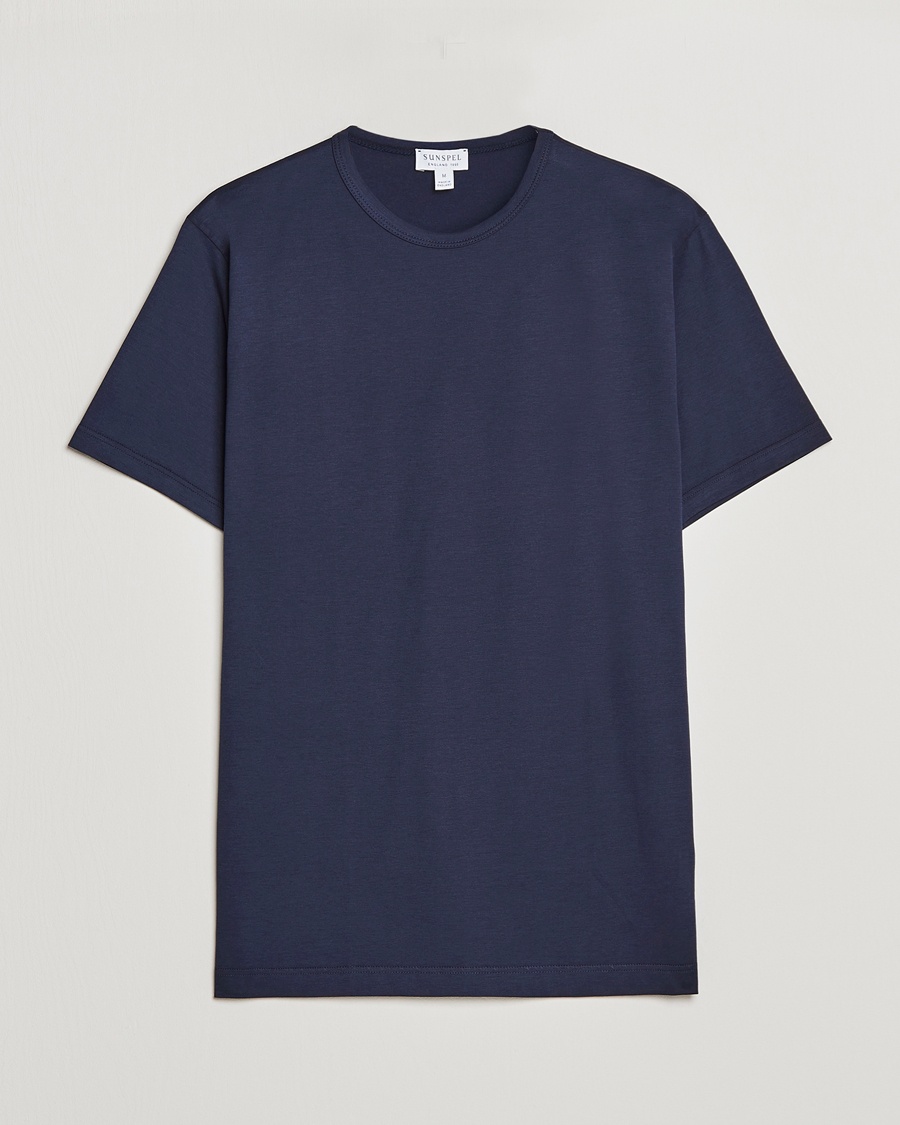 Sunspel Crew Neck Q82 Cotton T-Shirt Navy – Blå