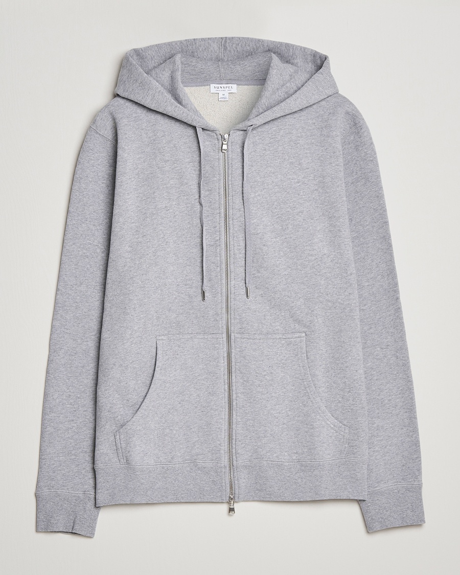 Sunspel Loopback Full Zip Hoodie Grey Melange – Grå