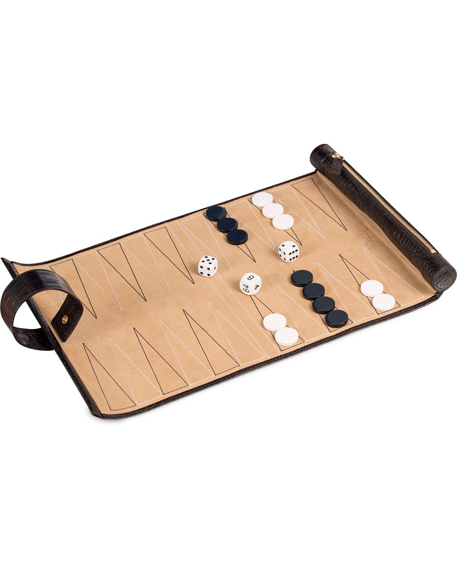  Brown Mara Travel Backgammon Roll Brown Printed Calf