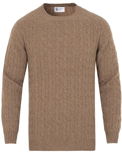 Johnstons of Elgin Cashmere Cable Crew Neck Otter Beige