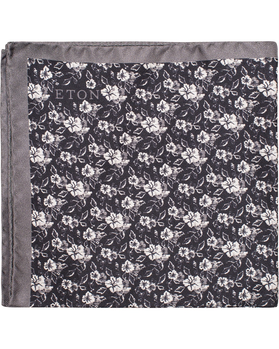  Flower Silk Pocket Square Black