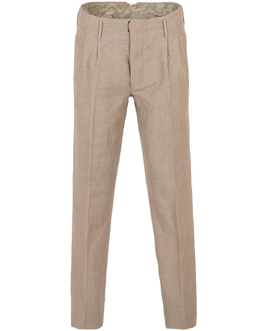  Loose Fit Double Pleated Linen Pant Light Brown