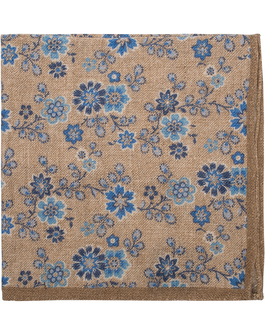  Linen/Cotton Printed Flower Pocket Square Beige