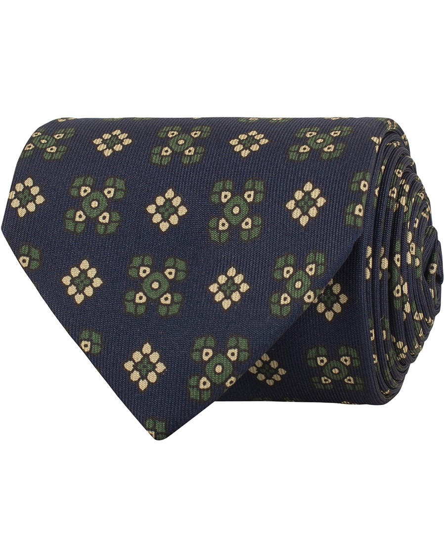  Silk Printed Pattern 8 cm Tie Navy