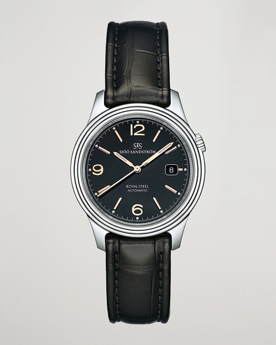 Herr | Läderarmband | Sjöö Sandström | Royal Steel Classic 41mm Black and Black Alligator