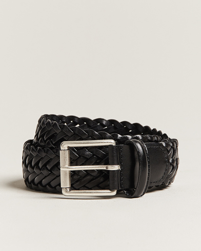 Herr | Flätade bälten | Anderson's | Woven Leather 3,5 cm Belt Tanned Black