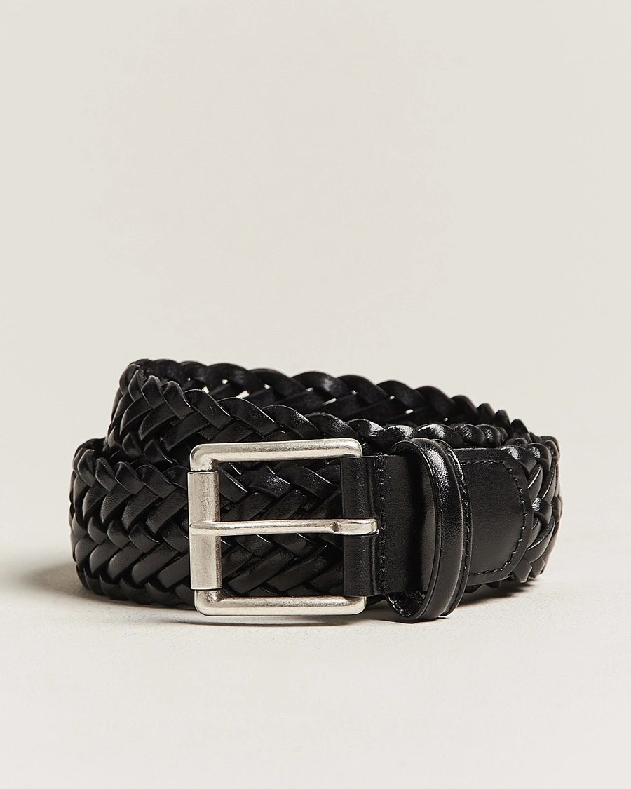 Herr | Fira stilfullt på nyår | Anderson's | Woven Leather 3,5 cm Belt Tanned Black
