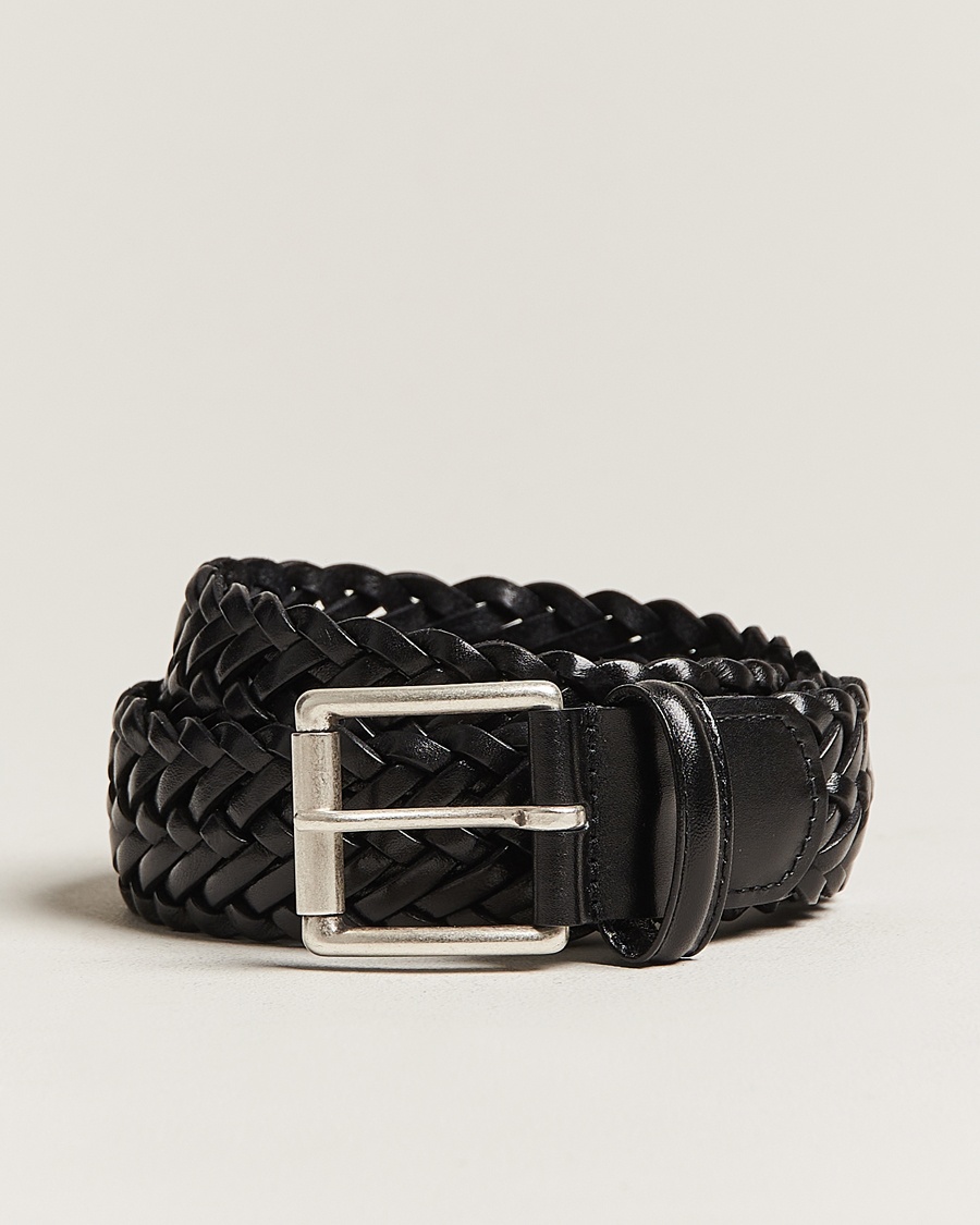 Anderson's Woven Leather 3,5 cm Belt Tanned Black – Svart