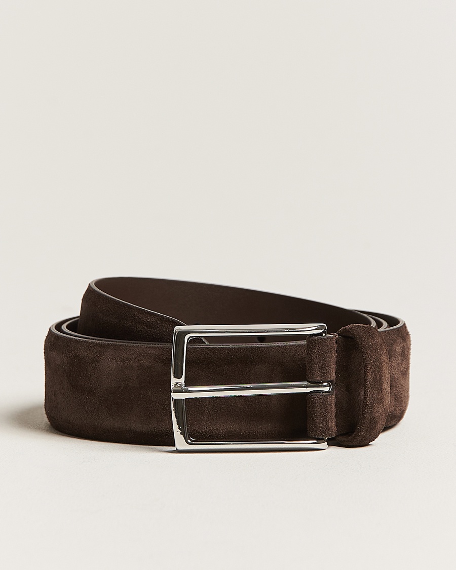 Herr | Studentkostym | Anderson's | Calf Suede 3,5 cm Belt Dark Brown