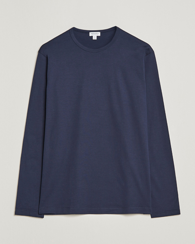 Herr | Långärmade t-shirts | Sunspel | Long Sleeve Crew Neck Cotton Tee Navy