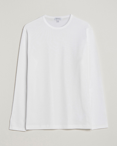 Herr | Långärmade t-shirts | Sunspel | Long Sleeve Crew Neck Tee White