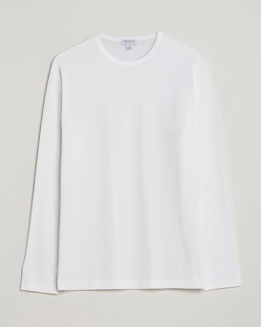 Herr | | Sunspel | Long Sleeve Crew Neck Cotton Tee White