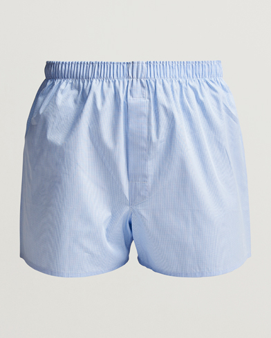 Herr |  | Sunspel | Classic Woven Cotton Boxer Shorts Light Blue Gingham
