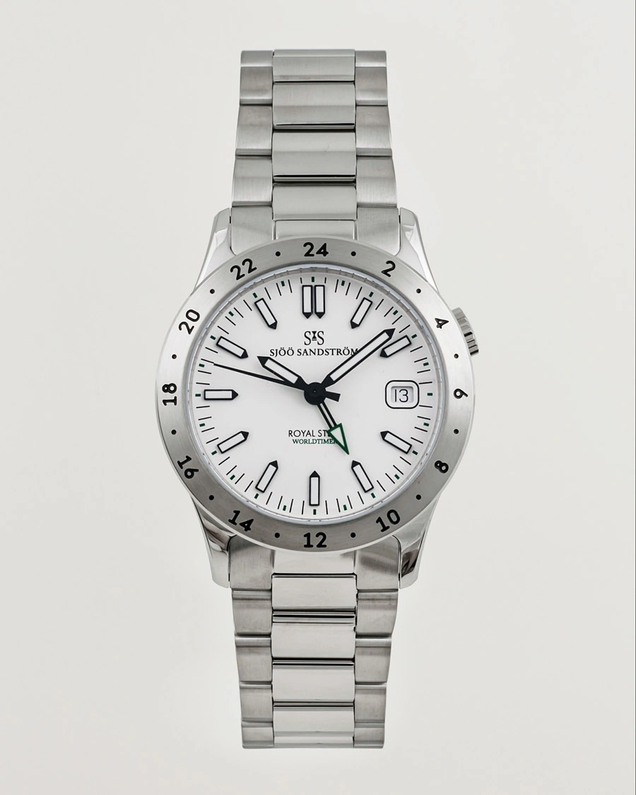 Herr | Stållänk | Sjöö Sandström | Royal Steel Worldtimer 36mm White with Steel