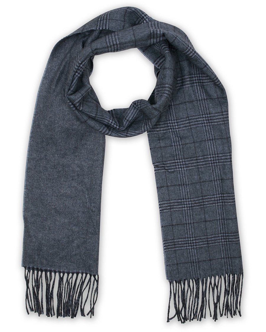  Double Face Check Herringbone Scarf Navy