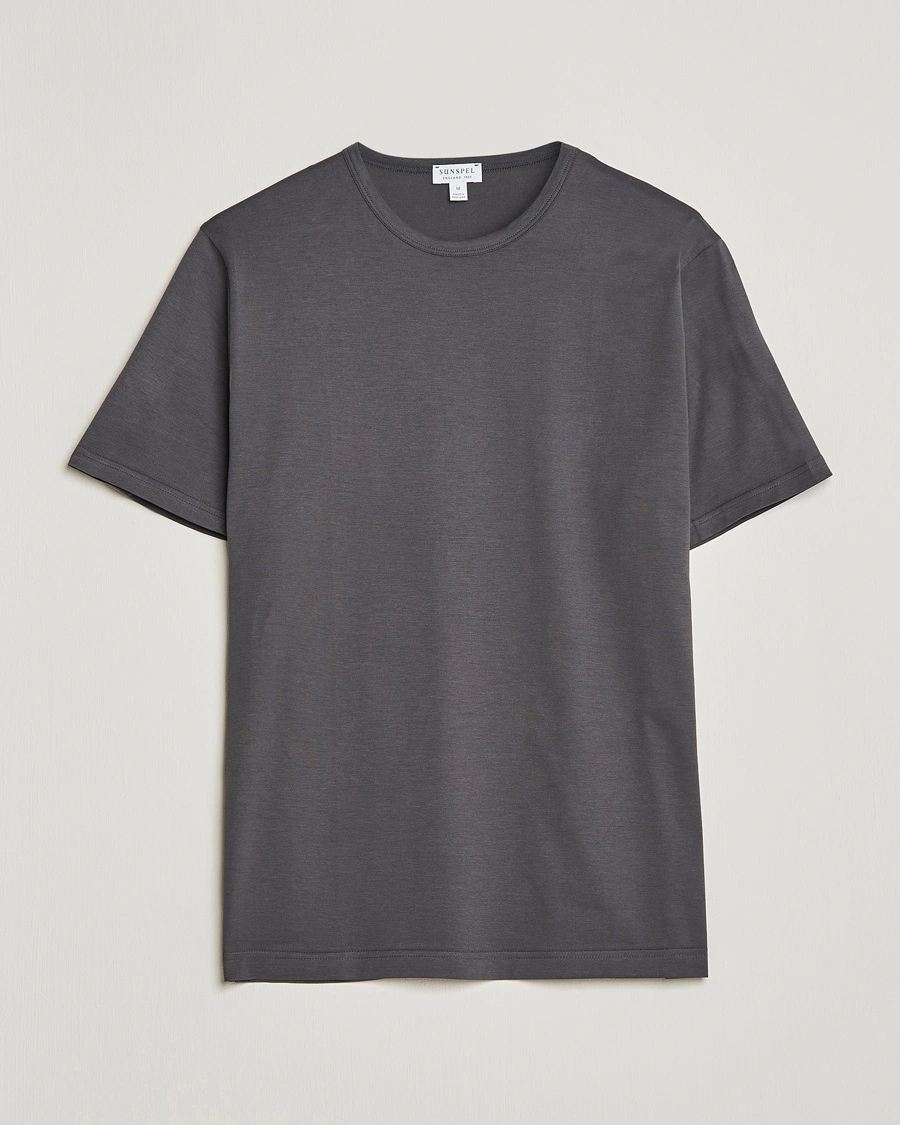 Herr | Kortärmade t-shirts | Sunspel | Crew Neck Q82 Cotton T-Shirt Charcoal