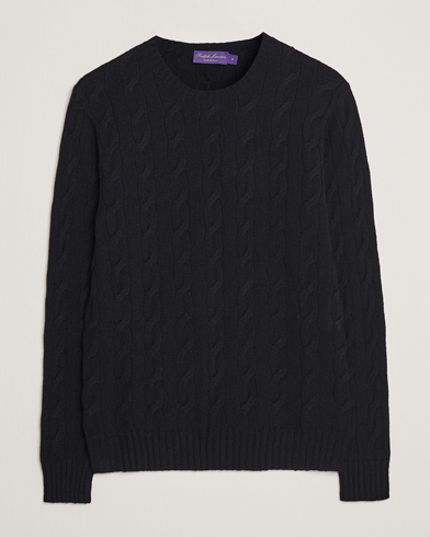 Herr | Kashmirtröjor | Ralph Lauren Purple Label | Cashmere Cable Crew Neck Sweater Black