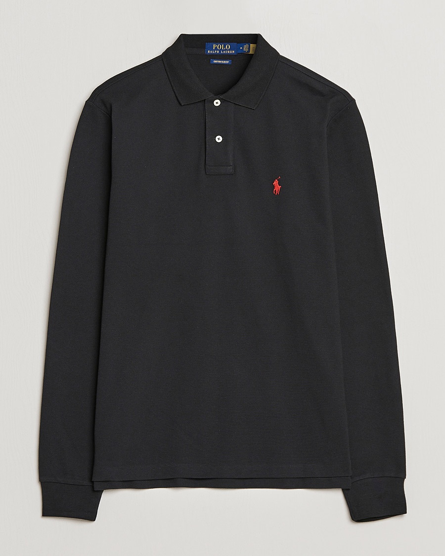 Polo Ralph Lauren Custom Slim Fit Long Sleeve Polo Polo Black – Svart