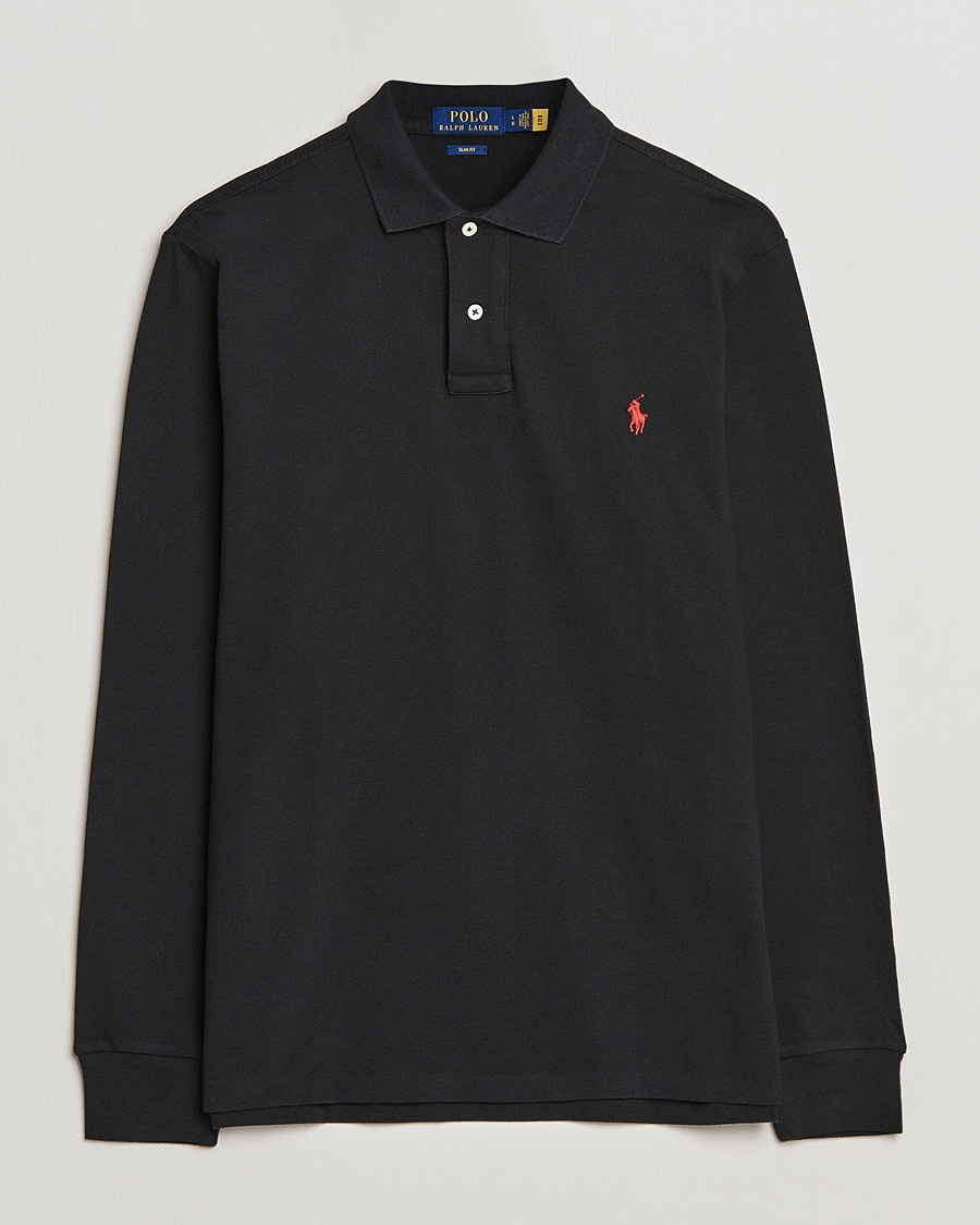 Polo Ralph Lauren Slim Fit Long Sleeve Polo Polo Black – Svart