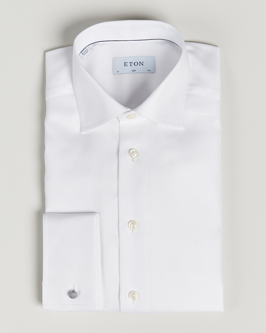 Herr | | Eton | Slim Fit Twill Double Cuff Shirt White