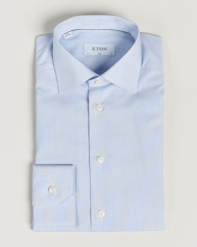 Herr | Mörk kostym | Eton | Slim Fit Poplin Thin Stripe Shirt Blue/White