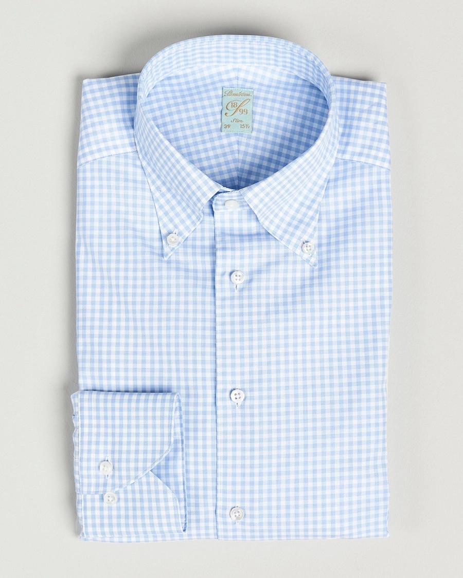 Herr | | Stenströms | 1899 Slimline Button Down Check Shirt White/Blue
