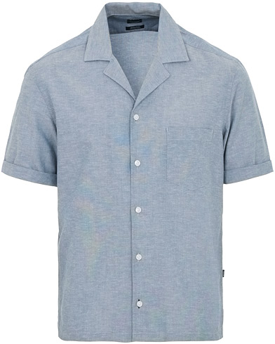 BOSS Lello Cotton/Linen Resort Short Sleeve Shirt Blue