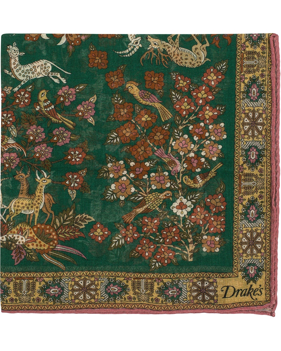  Cotton/Modal Printed Animals Pocket Square Green