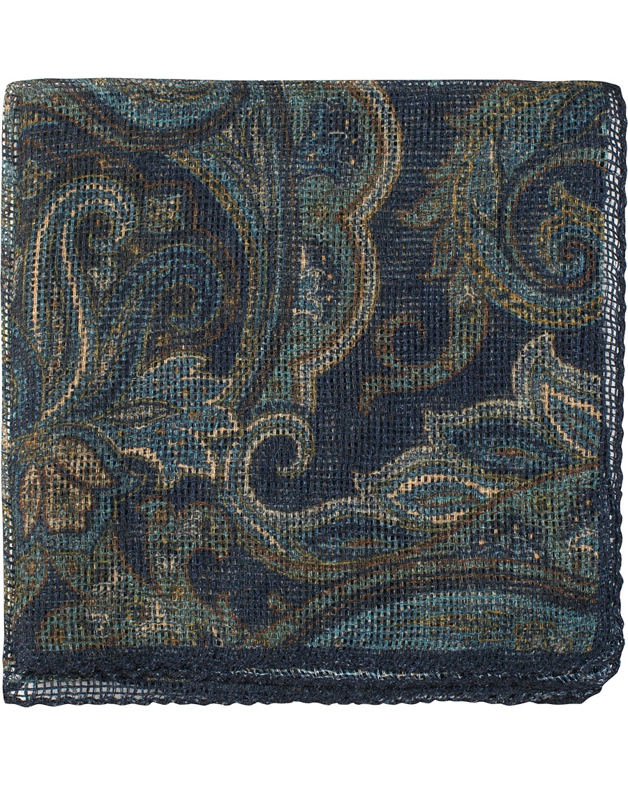  Wool Garca Printed Paisley Pocket Square Navy