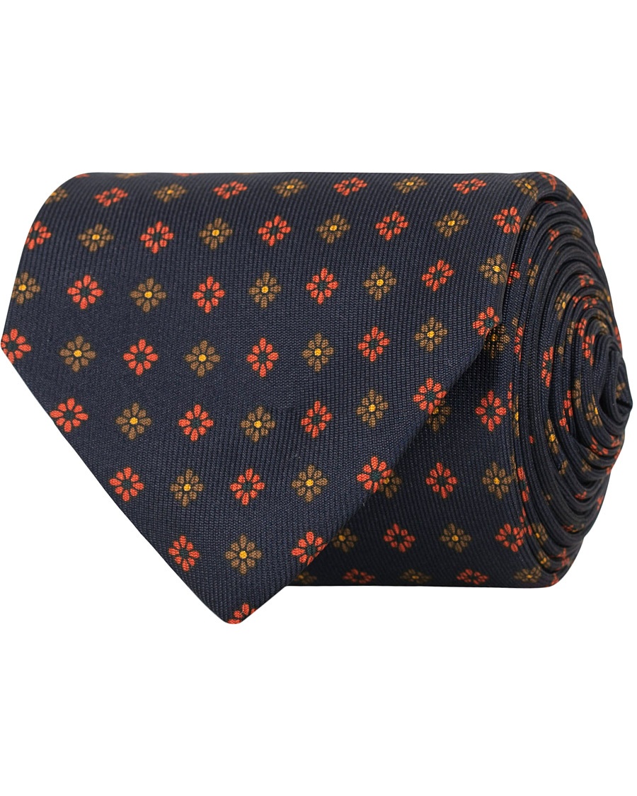 Herr | | Drake's | Silk Printed Flower 8 cm Tie Navy