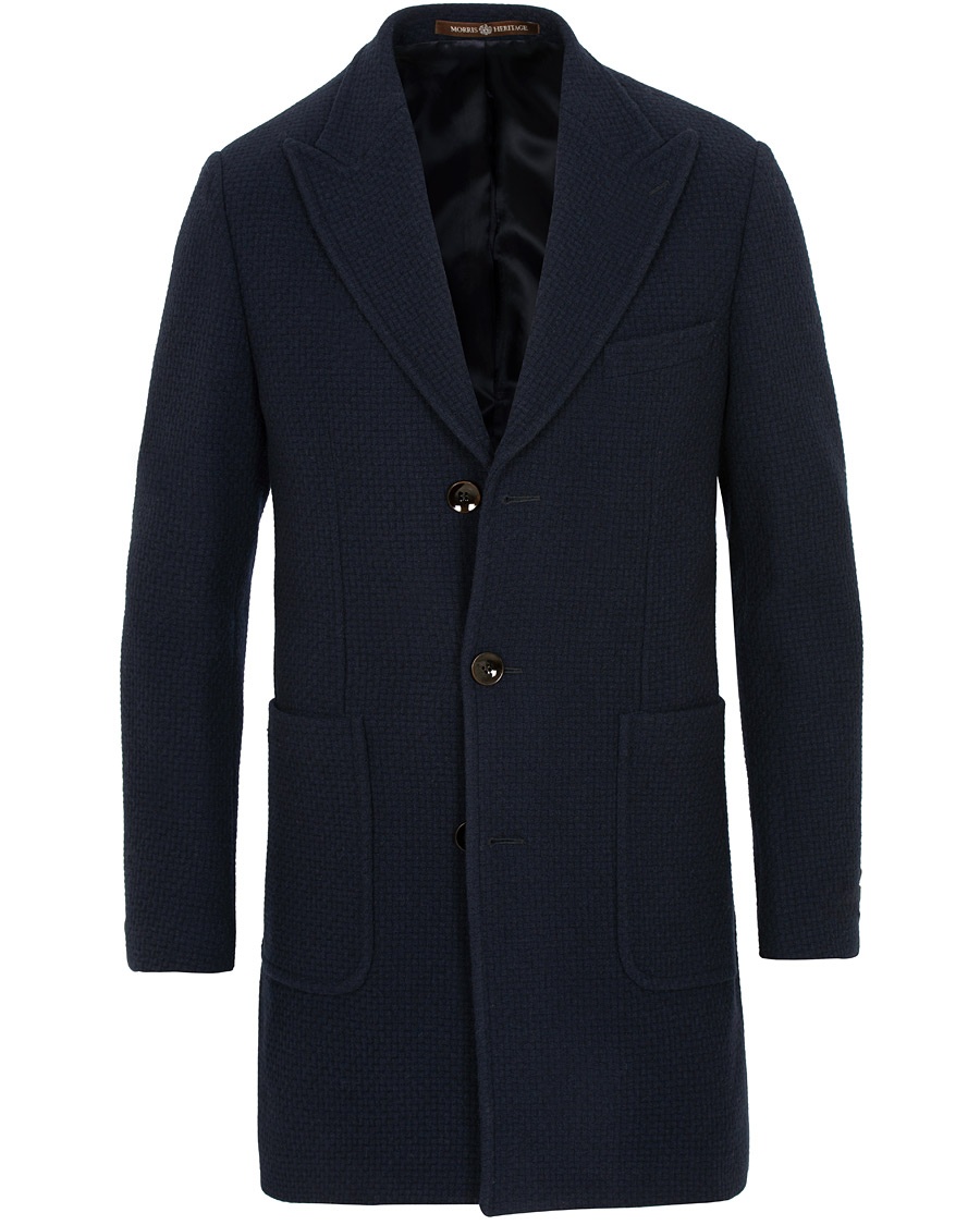  Gordon Basketweave Peak Lapel Coat Navy