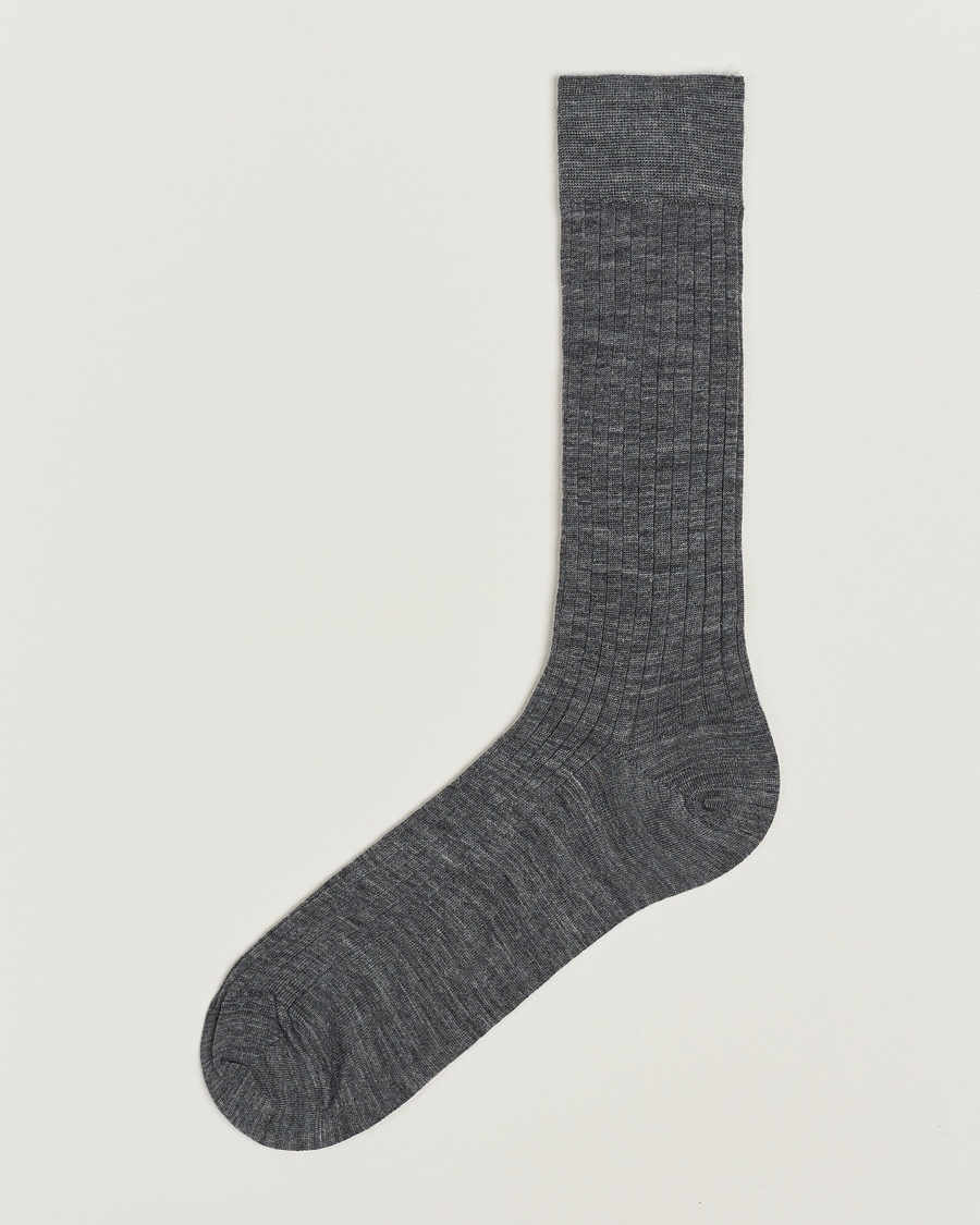 Bresciani Wool/Nylon Ribbed Short Socks Medium Grey – Grå