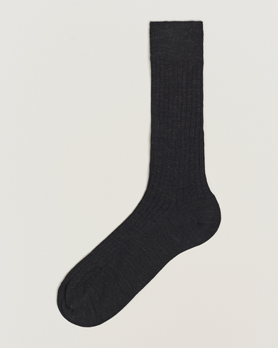 Herr | Strumpor Merinoull | Bresciani | Wool/Nylon Ribbed Short Socks Anthracite