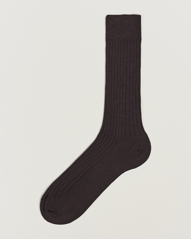 Herr | Strumpor Merinoull | Bresciani | Wool/Nylon Ribbed Short Socks Brown