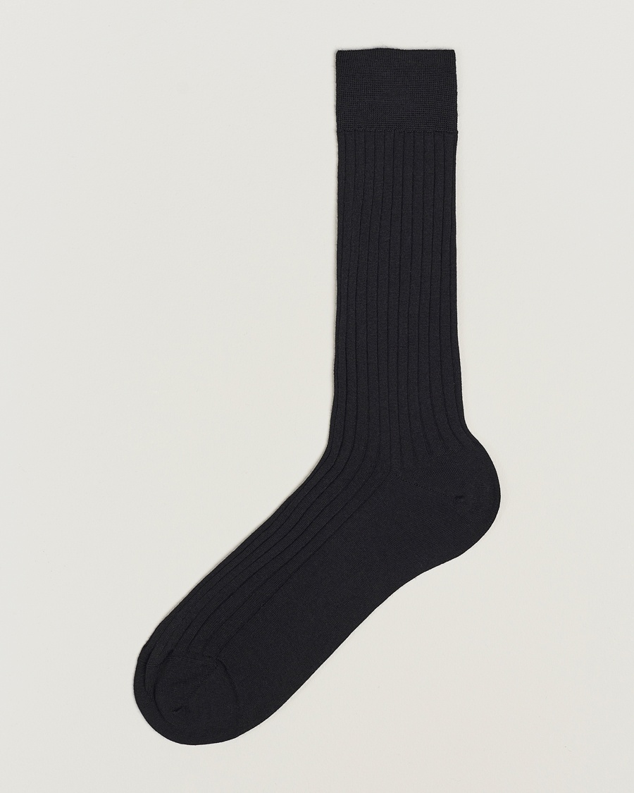 Bresciani Wool/Nylon Ribbed Short Socks Black – Svart
