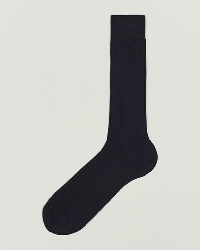 Herr | Strumpor Merinoull | Bresciani | Wool/Nylon Ribbed Short Socks Navy