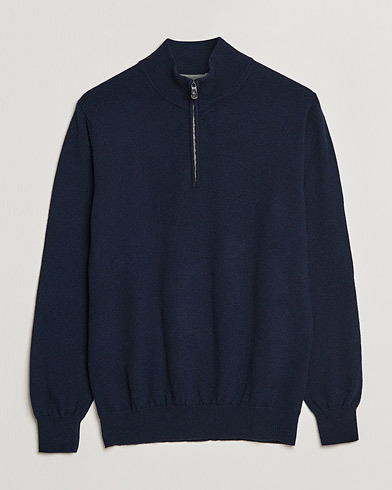Herr | Half-zip | Piacenza Cashmere | Cashmere Half Zip Sweater Navy
