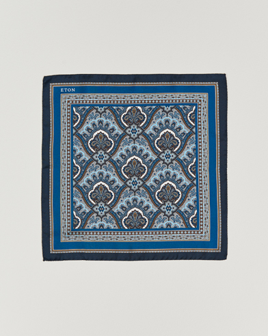 Herr | Näsdukar | Eton | Silk Paisley Print Pocket Square Blue