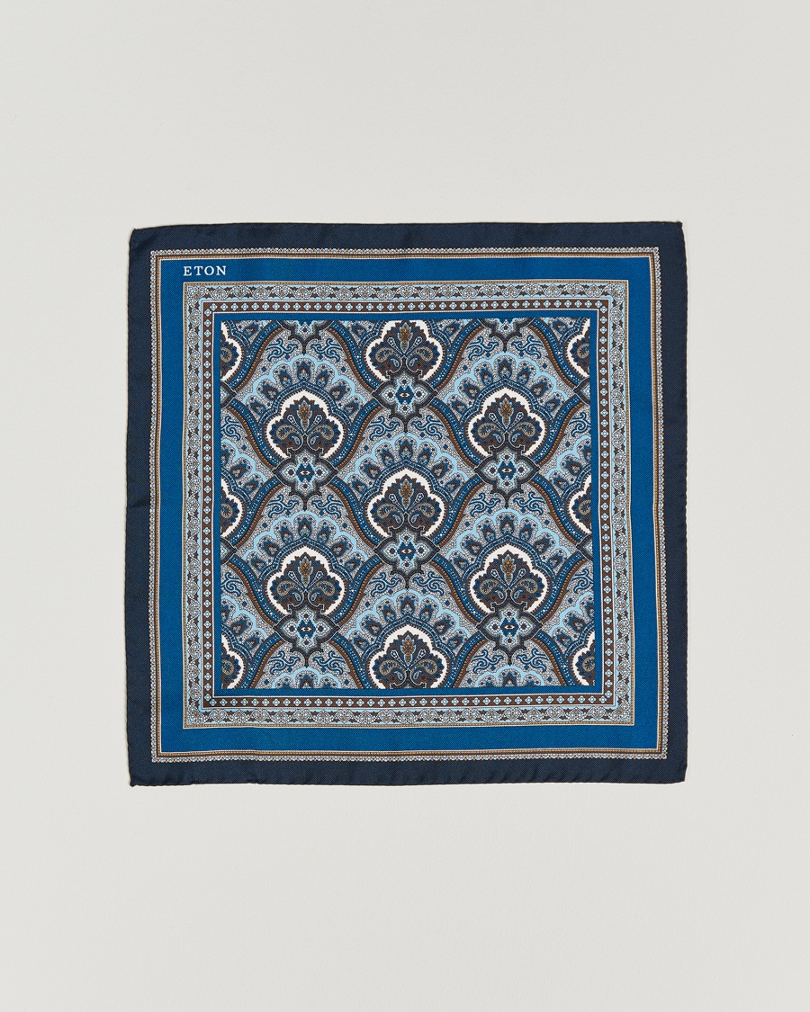 Eton Silk Paisley Print Pocket Square Blue – Blå
