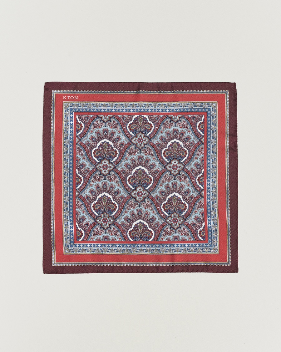 Eton Silk Paisley Print Pocket Square Red – Röd