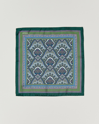 Näsduk |  Silk Paisley Print Pocket Square Green