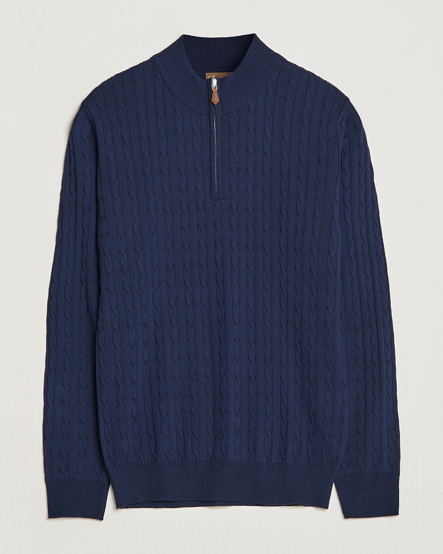 Herr | Realisation | Stenströms | Merino Cable Half Zip Navy