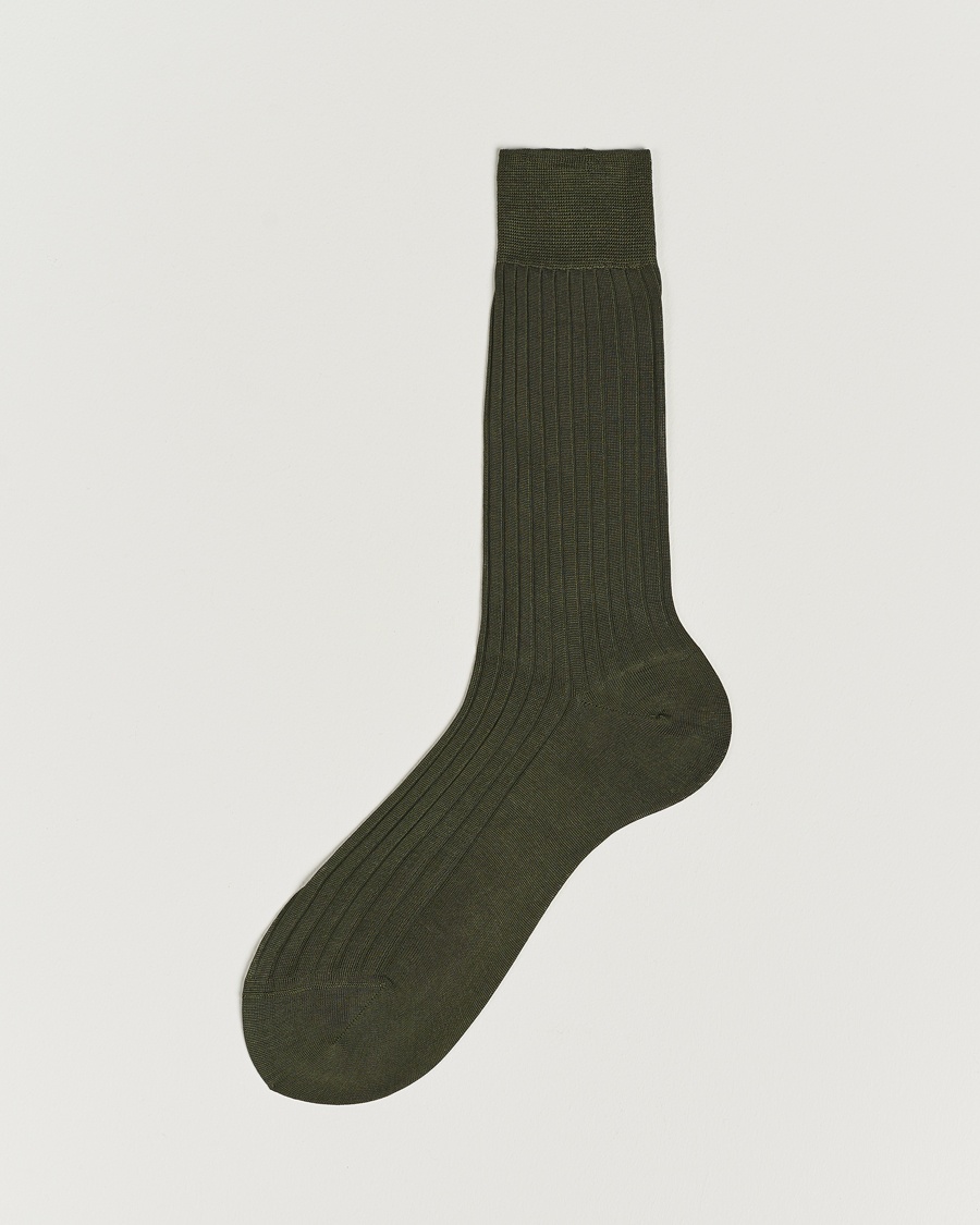 Bresciani Cotton Ribbed Short Socks Olive Green – Grön